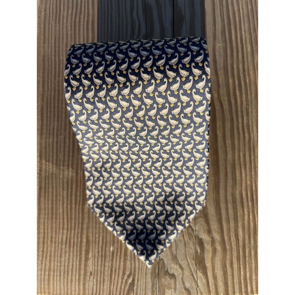 BROOKS BROTHERS Silk Tie DUCK GOOSE Men's Blue Classic Formal Necktie 100% Silk